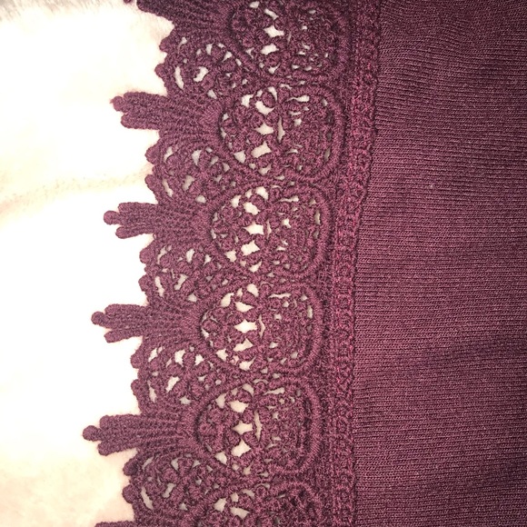 Plum long sleeve knit top with lace detailing - Picture 2 of 2